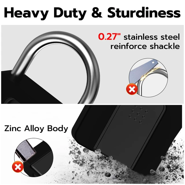 Alt view image 5 of 7 - Fingerprint Padlock, Heavy Duty Combination Lock, Padlock with Key, Bluetooth, and Fingerprint Unlock, Waterproof with Protective Shell for Warehouse, Gate, Gym, Office, Cabinet Hasp