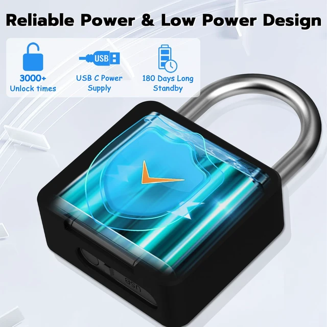 Alt view image 6 of 7 - Fingerprint Padlock, Heavy Duty Combination Lock, Padlock with Key, Bluetooth, and Fingerprint Unlock, Waterproof with Protective Shell for Warehouse, Gate, Gym, Office, Cabinet Hasp
