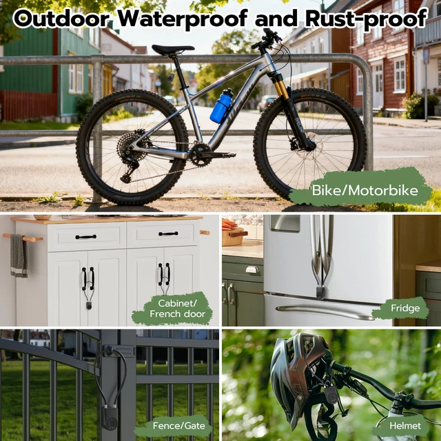Alt view image 3 of 7 - Fingerprint Padlock with 15" Steel Cable, Smart Gate Lock for Outdoor Fence | Keyless Biometric Bluetooth App Cable Lock, Weatherproof Bike Lock for Pool Gate, Toolbox, Locker & Shed - Black
