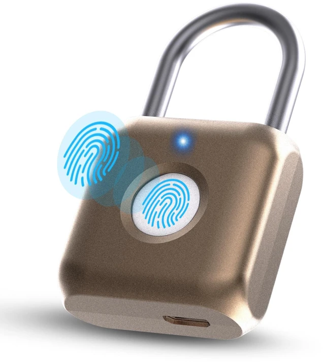 Main image of Fingerprint Padlock, Smart Padlock, Locker Lock, Biometric Metal Keyless Fingerprint Lock, USB Rechargeable, for Gym Locker, Luggage, Backpack(Placer Gold)