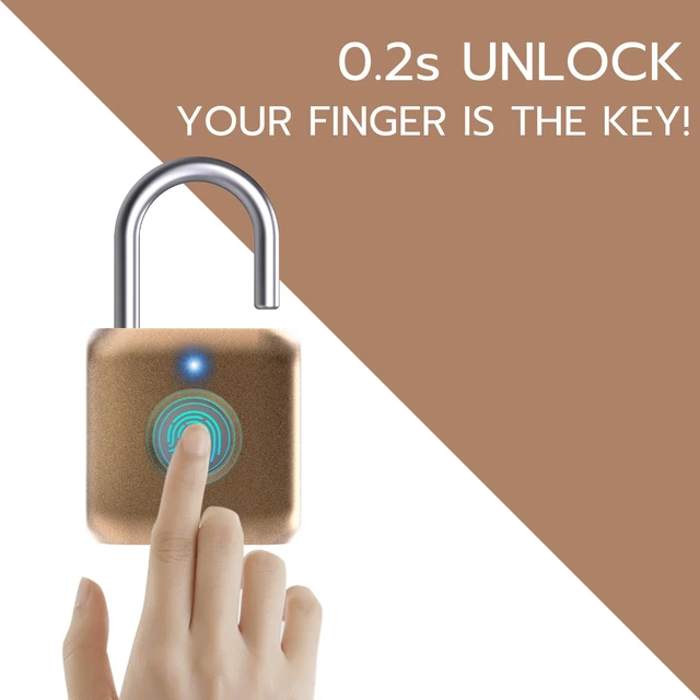 Alt view image 2 of 7 - Fingerprint Padlock, Smart Padlock, Locker Lock, Biometric Metal Keyless Fingerprint Lock, USB Rechargeable, for Gym Locker, Luggage, Backpack(Placer Gold)