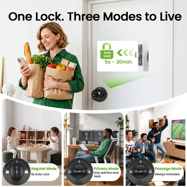 Alt view image 6 of 7 - Fingerprint Door Lock, 3 in 1 Smart Fingerprint Door Knob with App Control & Key, Auto Lock, Biometric Thumbprint Door Locks for Bedroom, Garage, Home & Office