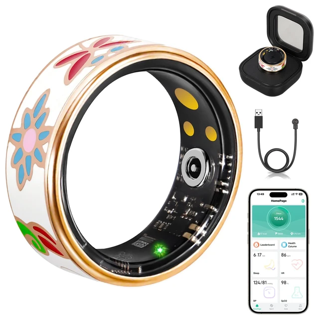 Main image of Smart Ring for Women Fitness Ring, No Subscription Fee Enamel Rose Gold 8# | Health Ring IP68 Waterproof with Heart Rate, Blood Oxygen, Sleep Health Monitoring, for iPhone/Android
