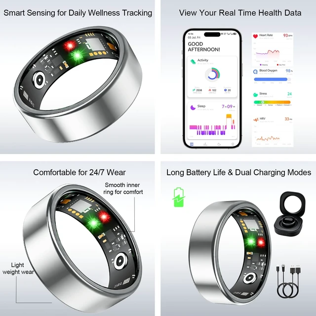 Alt view image 6 of 6 - Smart Ring for Women Men, Health Tracking Ring No APP Fee (Rosegold,8) | 24/7 Fitness Tracker Heart Rate/SpO2/Stress/Sleep Monitor, IP68 Waterproof, Long Battery Fast Charge, iOS/Android Compatible