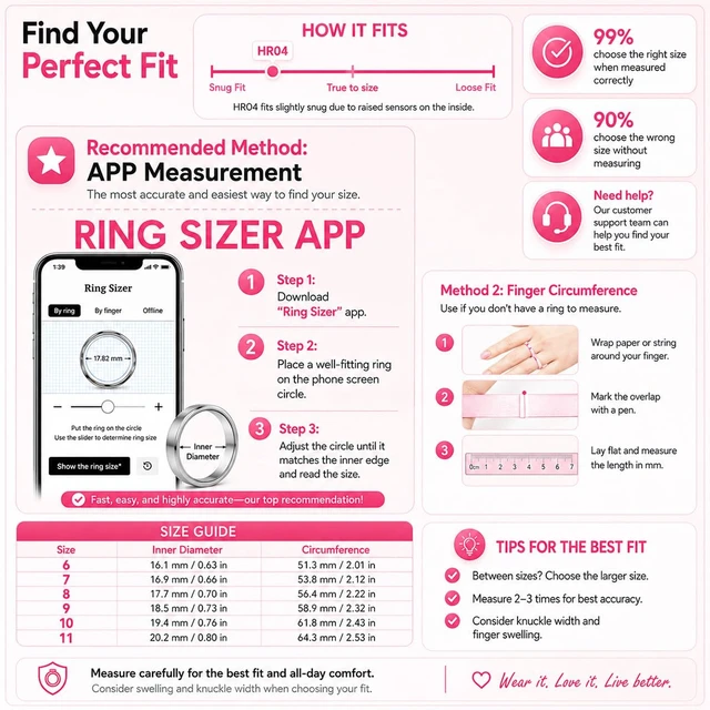 Alt view image 3 of 7 - Ceramic Smart Ring 4 for Women, Sleep & Fitness Tracker (Pink, 8) | Ultra-Thin, Family Mode, Women's Cycle Tracking, Heart Rate/Blood Oxygen/Stress/Temp Monitoring, IP68 Waterproof, No App Fee
