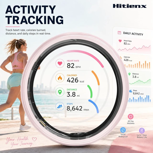 Alt view image 5 of 7 - Ceramic Smart Ring 4 for Women, Sleep & Fitness Tracker (Pink, 8) | Ultra-Thin, Family Mode, Women's Cycle Tracking, Heart Rate/Blood Oxygen/Stress/Temp Monitoring, IP68 Waterproof, No App Fee