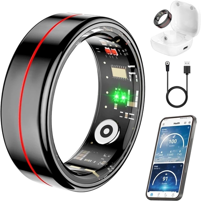 Main image of Fit Ring, Smart Health Rings for Women Men with Heart Rate,Blood Oxygen,HRV,Stress Level, Sleep Monitor, Step Tracker, No Subscription Fee, IP68 Waterproof Smart Ring for iphone &Android (Black, 12#)