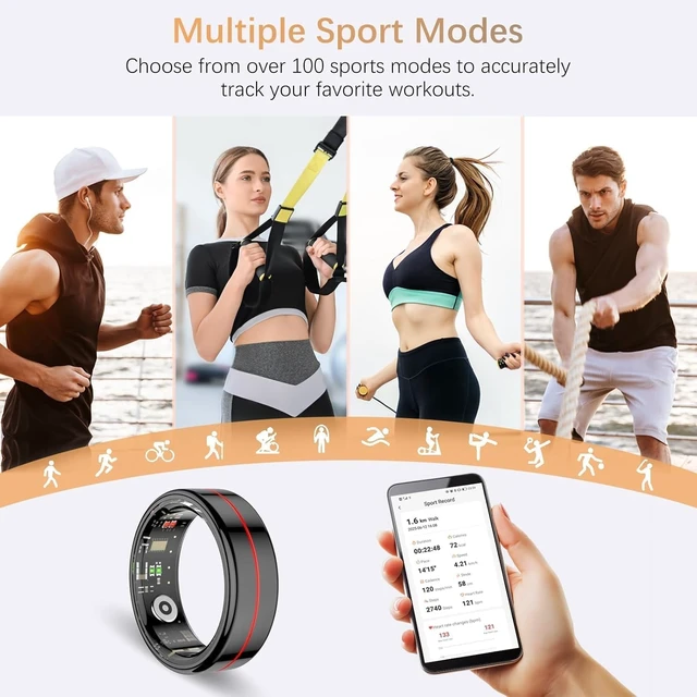 Alt view image 5 of 7 - Fit Ring, Smart Health Rings for Women Men with Heart Rate,Blood Oxygen,HRV,Stress Level, Sleep Monitor, Step Tracker, No Subscription Fee, IP68 Waterproof Smart Ring for iphone &Android (Black, 12#)