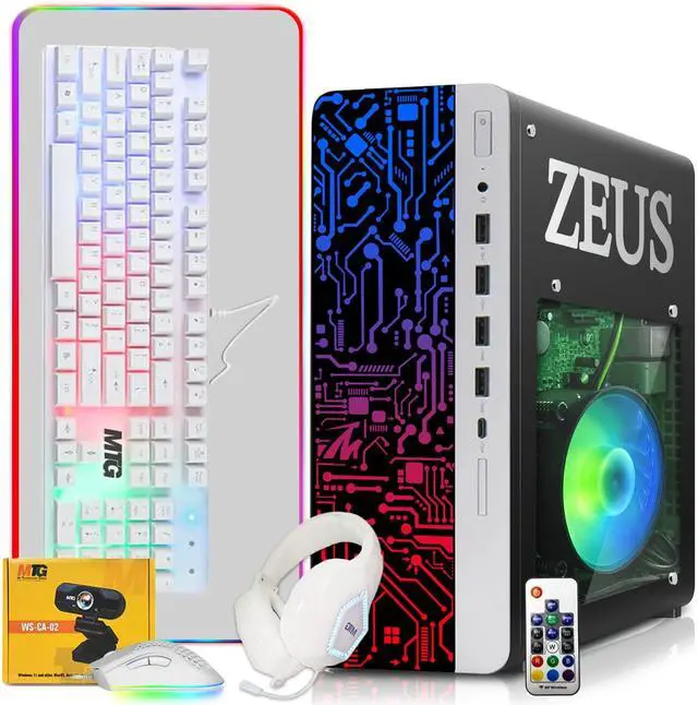 Main image of TechMagnet Zeus Pro 9 Gaming Desktop PC, Intel i5, GT 1030, 16GB RAM, 1TB SSD+4TB HDD, 4 in 1 Gaming Kit, Webcam, USB WiFi BT, Win 11