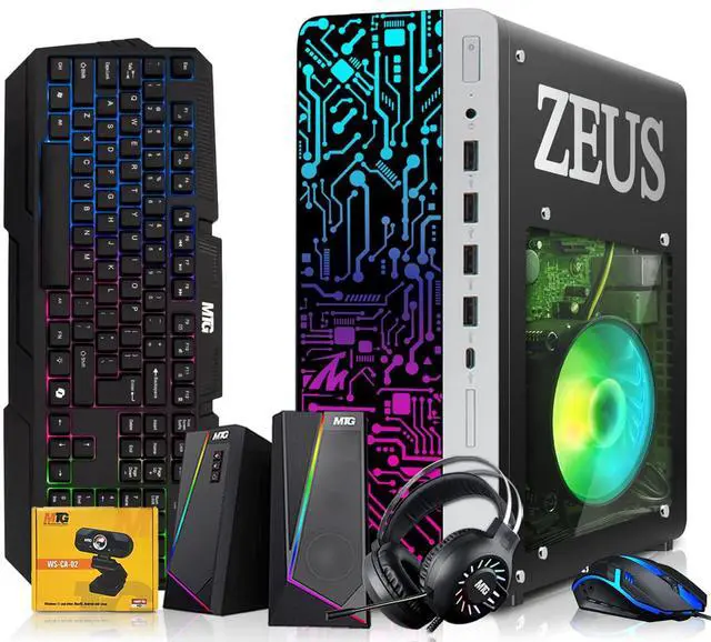 Main image of TechMagnet Zeus Pro 9 Gaming Desktop PC, Intel i5, GT 1030, 16GB RAM, 256GB SSD+1TB HDD, RGB Keyboard & Mouse, Speaker, Headphone, Webcam, Win 11