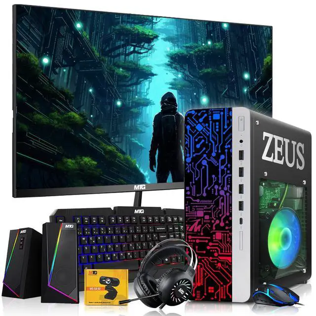 Main image of TechMagnet Zeus Pro 9 Gaming Desktop PC, Intel i5, GT 1030, 16GB RAM, 256GB SSD+1TB HDD 22 Inch Monitor, RGB Keyboard & Mouse, Speaker, Headphone, Webcam, Win 11