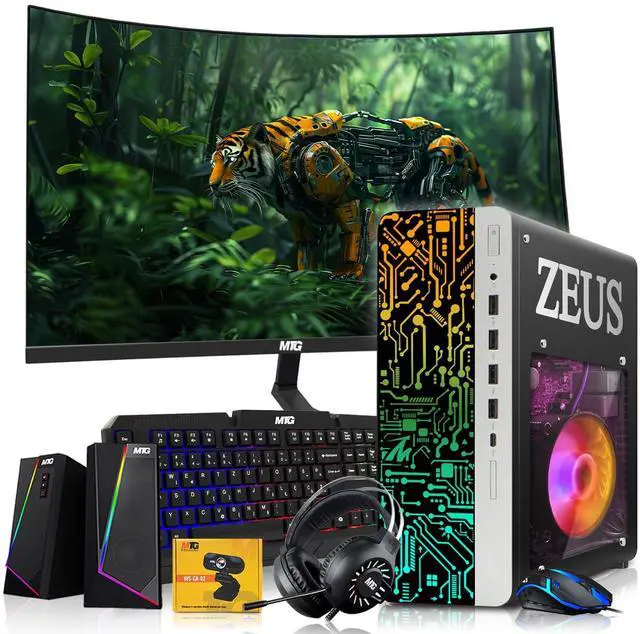 Main image of TechMagnet Zeus Pro 9 Gaming Desktop PC, Intel i5, RX 550, 16GB RAM, 256GB SSD, 27 Inch Curved Monitor, RGB Keyboard & Mouse Speaker Headphone, Webcam, Win 11