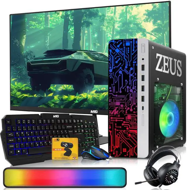 Main image of TechMagnet Zeus Pro 9 Gaming Desktop PC, Intel i5, GT 1030, 16GB RAM, 256GB SSD, 22 Inch Monitor, RGB Keyboard & Mouse, Soundbar, Headphone, USB WiFi BT, Webcam, Win 11