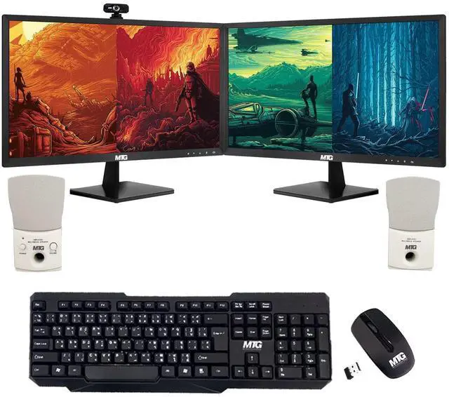 Main image of TechMagnet Cheetah 6 All-in-One PC, i5-6, 8GB RAM, 120GB SSD, Win 11, Desktop Computer - Dual 27 Inch Monitor, Wireless KBM, Mini Speaker, Webcam, USB WiFi BT, Home, Office & Study