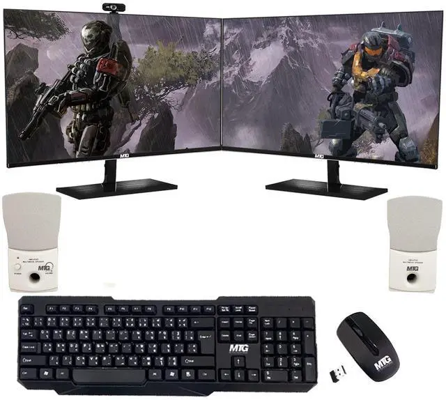 Main image of TechMagnet Cheetah 6 All-in-One PC, i5-6, 8GB RAM, 120GB SSD, Win 11, Desktop Computer - Dual 22 Inch Monitor, Wireless KBM, Mini Speaker, Webcam, USB WiFi BT, Home, Office & Study