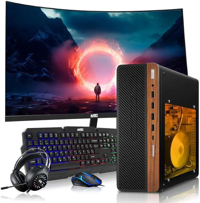 Main image of HP Half Dark Gaming PC Desktop Computer AMD Ryzen 3 PRO, GT 1030 Graphics, 8GB RAM, 256GB SSD, 24 Inch Curved Monitor, RGB KBM, Headphone, WiFi BT, Win 11