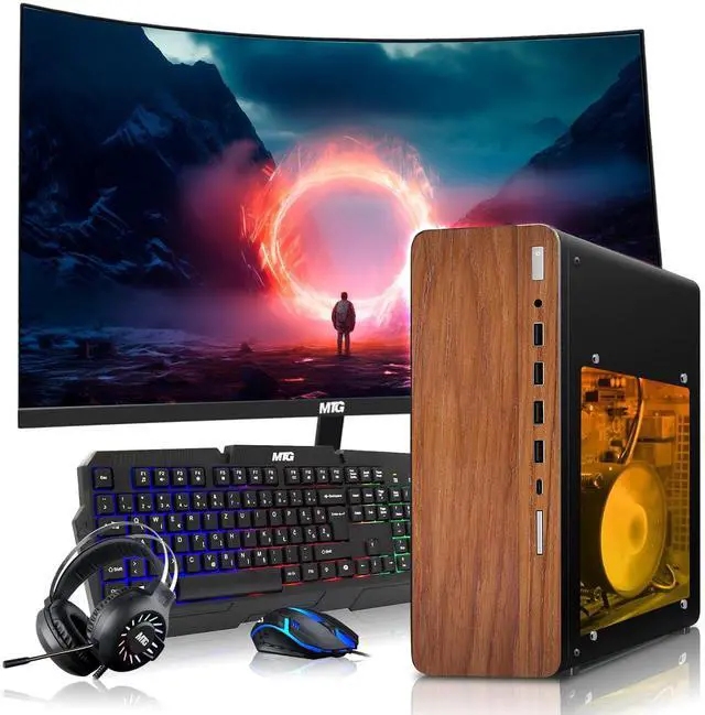 Main image of HP Full Dark Gaming PC Desktop Computer AMD Ryzen 3 PRO, RX 550 Graphics, 8GB RAM, 256GB SSD, 24 Inch Curved Monitor, RGB KBM, Headphone, WiFi BT, Win 11