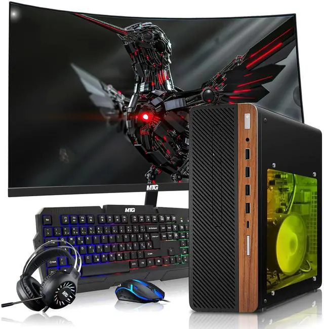 Main image of HP Half Dark Gaming PC Desktop Computer AMD Ryzen 3 PRO, GT 1030 Graphics, 8GB RAM, 256GB SSD, 27 Inch Curved Monitor, RGB KBM, Headphone, WiFi BT, Win 11