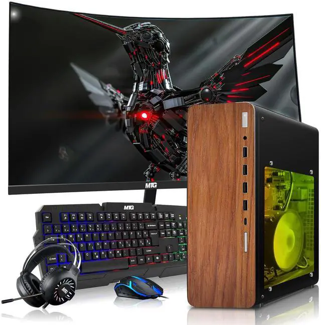 Main image of TechMagnet HP Full Dark Gaming PC Desktop Computer, AMD Ryzen 3 PRO, GT 1030 Graphics, 8GB RAM, 256GB SSD, 27 Inch Curved Monitor, RGB KBM, Headphone, WiFi BT, Win 11