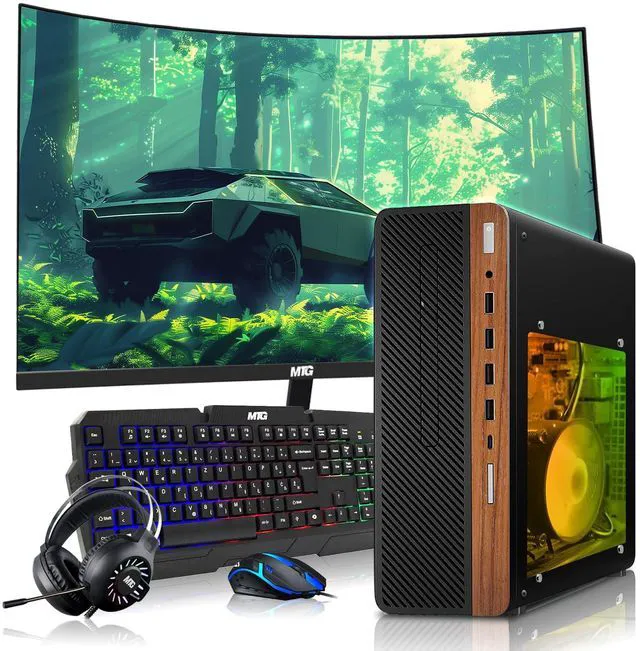 Main image of TechMagnet HP Half Dark Gaming PC Desktop Computer, AMD Ryzen 3 PRO, GT 1030 Graphics, 8GB RAM, 256GB SSD, 32 Inch Curved Monitor, RGB KBM, Headphone, WiFi BT, Win 11