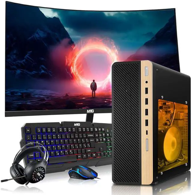Main image of HP Half Light Gaming PC Desktop Computer AMD Ryzen 3 PRO, GT 1030 Graphics, 8GB RAM, 256GB SSD, 24 Inch Curved Monitor, RGB KBM, Headphone, WiFi BT, Win 11