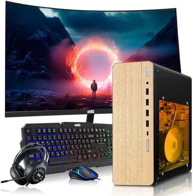 Main image of HP Full Light Gaming PC Desktop Computer AMD Ryzen 3 PRO, RX 550 Graphics, 8GB RAM, 256GB SSD, 24 Inch Curved Monitor, RGB KBM, Headphone, WiFi BT, Win 11