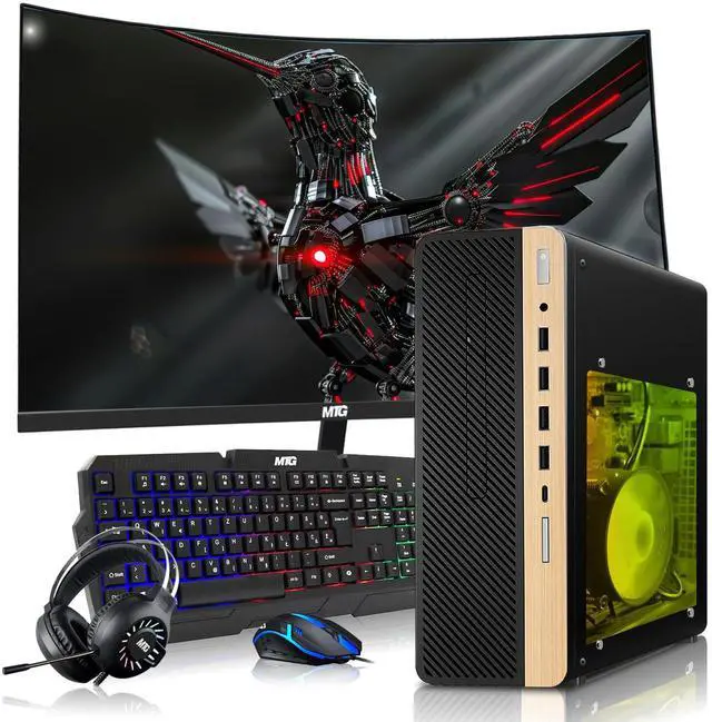 Main image of HP Half Light Gaming PC Desktop Computer AMD Ryzen 3 PRO, GT 1030 Graphics, 8GB RAM, 256GB SSD, 27 Inch Curved Monitor, RGB KBM, Headphone, WiFi BT, Win 11