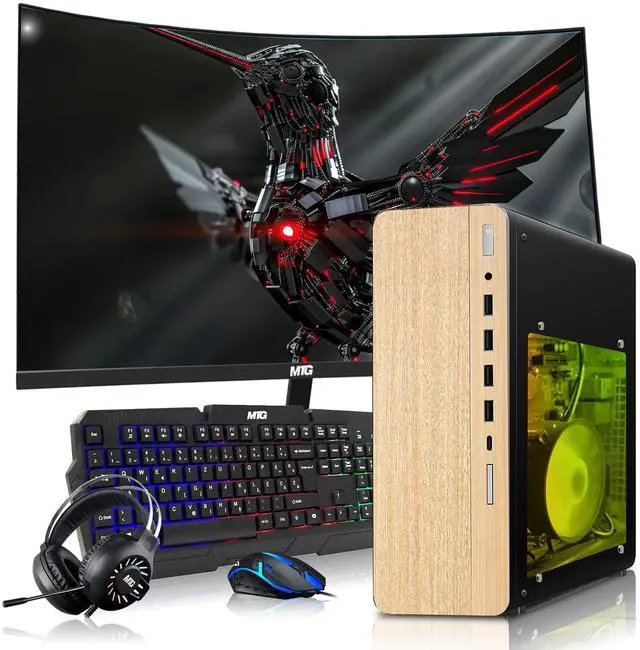 Main image of TechMagnet HP Full Light Gaming PC Desktop Computer, AMD Ryzen 3 PRO, GT 1030 Graphics, 8GB RAM, 256GB SSD, 27 Inch Curved Monitor, RGB KBM, Headphone, WiFi BT, Win 11