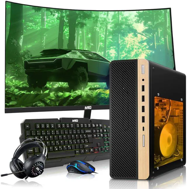 Main image of TechMagnet HP Half Light Gaming PC Desktop Computer, AMD Ryzen 3 PRO, GT 1030 Graphics, 8GB RAM, 256GB SSD, 32 Inch Curved Monitor, RGB KBM, Headphone, WiFi BT, Win 11