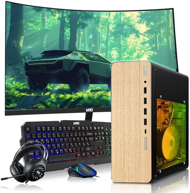 Main image of HP Full Light Gaming PC Desktop Computer AMD Ryzen 3 PRO, GT 1030 Graphics, 16GB RAM, 1TB SSD, 32 Inch Curved Monitor, RGB KBM, Headphone, WiFi BT, Win 11