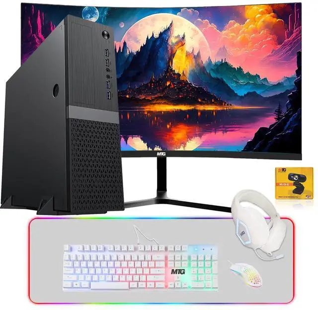 Main image of TechMagnet Heera Gaming PC, i5, 16GB RAM, 512GB SSD, Win 11, Desktop Computer, GT 1030 Graphics, 24 Inch Curved Monitor, MTG 4 in 1 Kit, Webcam, USB WiFi