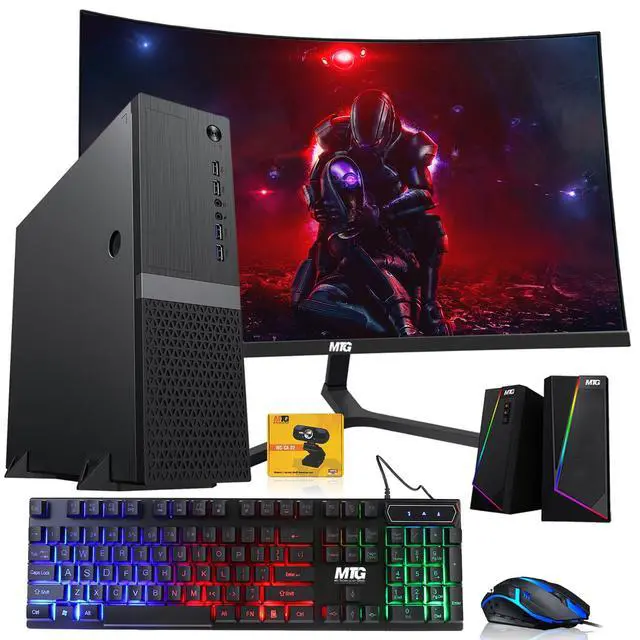 Main image of TechMagnet Heera Gaming PC, i5, 16GB RAM, 512GB SSD, Win 11, Desktop Computer, GT 1030 Graphics, 24 Inch Curved Monitor, RGB KBM, Speaker, Webcam, USB WiFii, Home & Office
