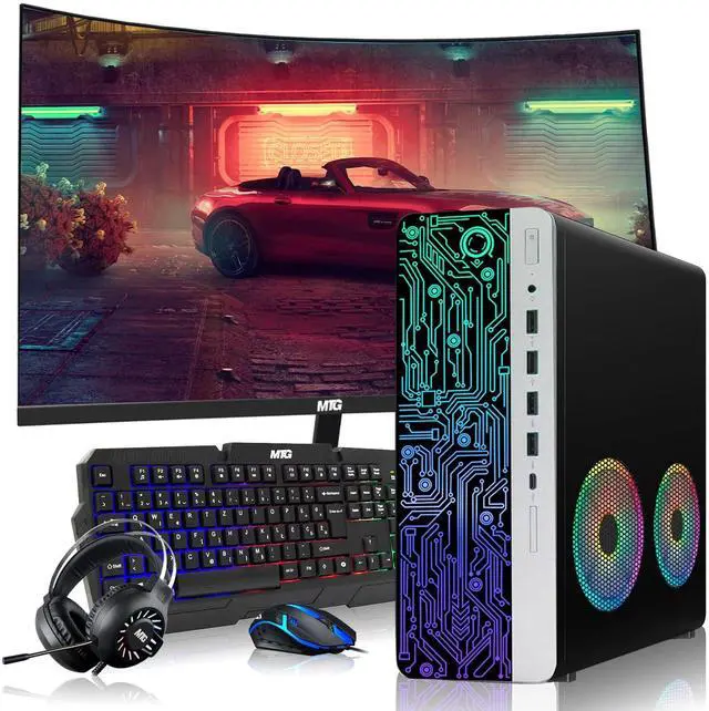 Main image of HP Gaming Computer Desktop PC, AMD Ryzen 3 Pro, 8GB RAM, 256GB SSD, RX 550 Graphics, 27 Inch Curved Monitor, RGB KBM, Headphone, USB WiFi BT, Win 11 Pro