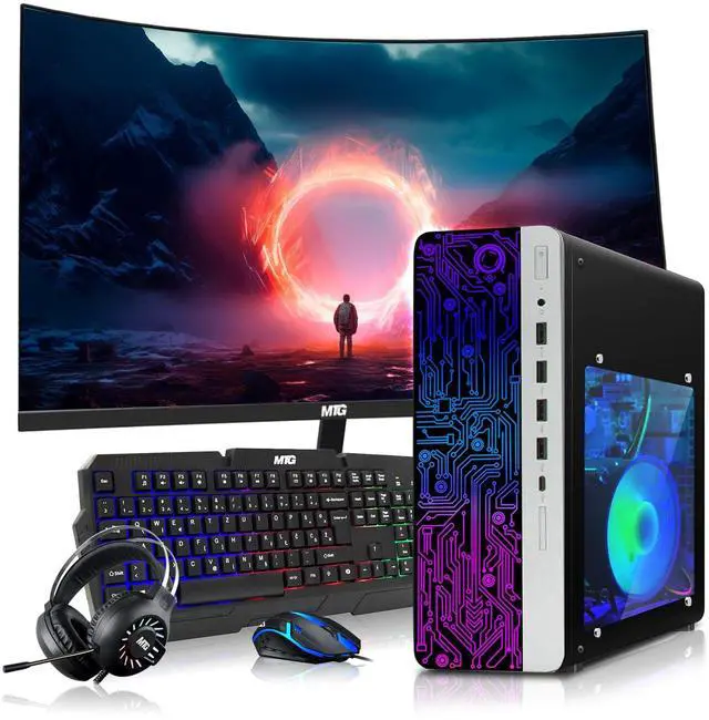 Main image of HP Gaming Desktop Computer PC, AMD Ryzen 3 Pro, 8GB RAM, 256GB SSD, RX 550 Graphics, 24 Inch Curved Monitor, RGB KBM, Headphone, USB WiFi BT, Win 11 Pro