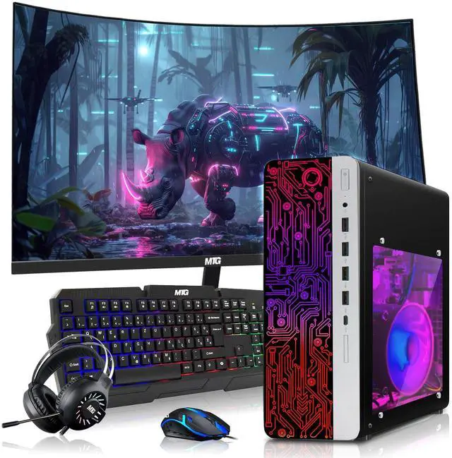 Main image of HP Gaming Desktop Computer PC, AMD Ryzen 3 Pro, 8GB RAM, 256GB SSD, GT 1030 Graphics, 32 Inch Curved Monitor, RGB KBM, Headphone, USB WiFi BT, Win 11 Pro