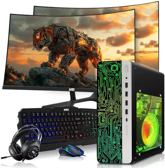 Main image of HP Gaming Desktop Computer PC, AMD Ryzen 3 Pro, 16GB RAM, 1TB SSD, RX 550 Graphics, Dual 27 Inch Curved Monitor, RGB KBM, Headphone, USB WiFi BT, Win 11 ProHP G3
