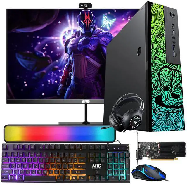 Main image of TechMagnet Cobra Gaming PC, Intel i5, 32GB RAM, 256GB SSD + 2TB HDD, Win 11, Desktop Computer, GT 1030 Graphics, 27 Inch Monitor, RGB KBM, Soundbar, Headphone, Webcam