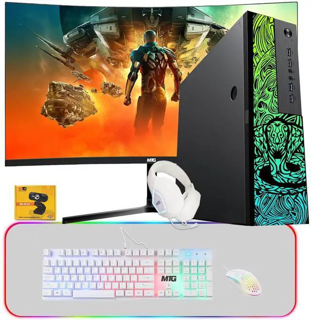 Main image of TechMagnet Cobra Gaming PC, Intel i5, 32GB RAM, 256GB SSD + 1TB HDD Win 11, Desktop Computer, RX 550 Graphics, 24 Inch Curved Monitor, MTG 4 in 1 Kit, Webcam, USB WiFi, Home & Office