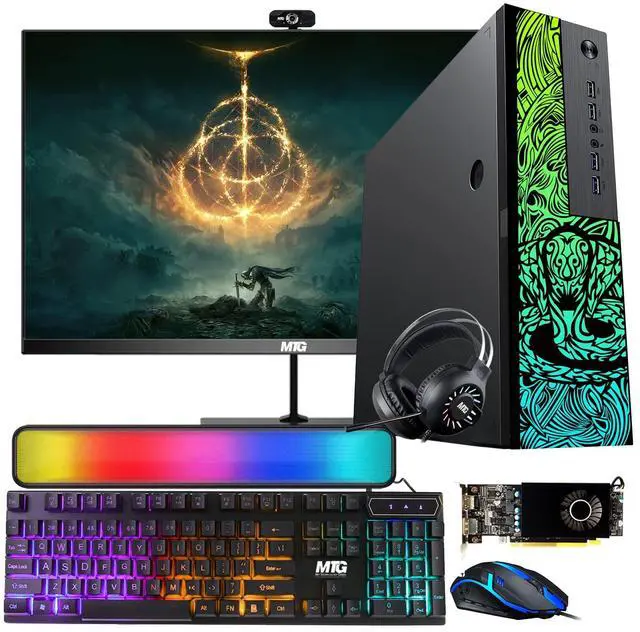 Main image of TechMagnet Cobra Gaming PC, Intel i5, 32GB RAM, 256GB SSD + 1TB HDD, Win 11, Desktop Computer, RX 550 Graphics, 22 Inch Monitor, RGB KBM, Soundbar, Headphone, Webcam, USB WiFi, Home & Office