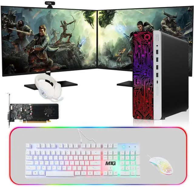 Main image of HP G3 Gaming Computer Desktop PC, i7, 16GB RAM, 240GB SSD, GT 1030 Graphics, Dual 24 Inch Curved Monitor, MTG 4 in 1 Kit, Webcam, USB WiFi BT, Win 11 Pro