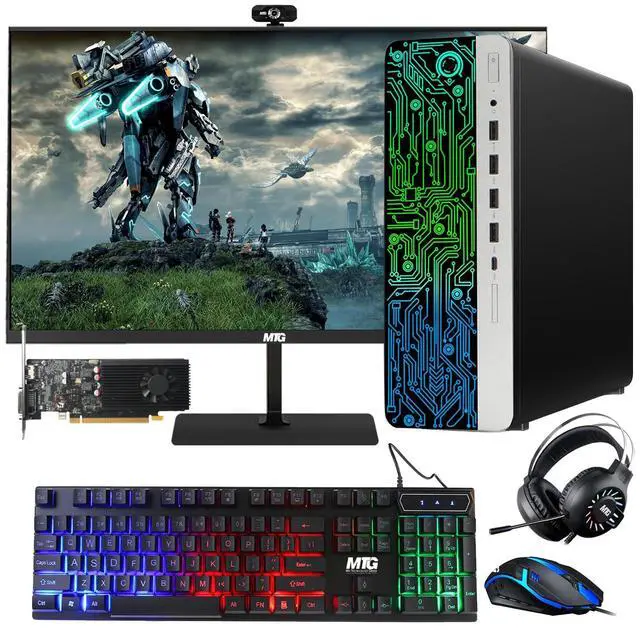 Main image of HP G3 Gaming Computer Desktop PC, i5, 32GB RAM, 240GB SSD, GT 1030 Graphics, 27 Inch Curved Monitor, RGB KBM, Headphone, Webcam, USB WiFi BT, Win 11 Pro