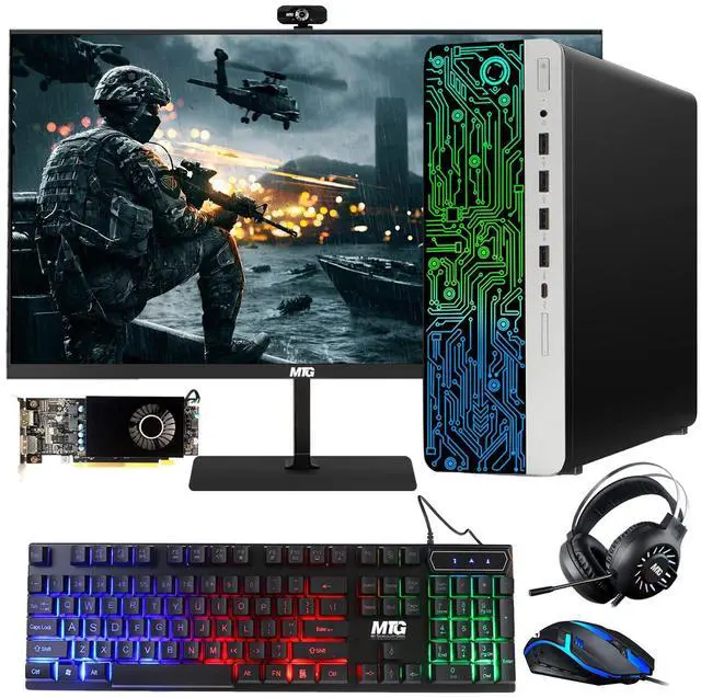 Main image of HP G3 Gaming Computer Desktop PC, i5, 16GB RAM, 240GB SSD, RX 550 Graphics, 24 Inch Curved Monitor, RGB KBM, Headphone, Webcam, USB WiFi BT, Win 11 Pro