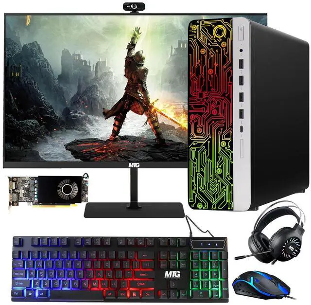 Main image of HP G3 Gaming Computer Desktop PC, i7, 16GB RAM, 240GB SSD, RX 550 Graphics, 27 Inch Curved Monitor, RGB KBM, Headphone, Webcam, USB WiFi BT, Win 11 Pro