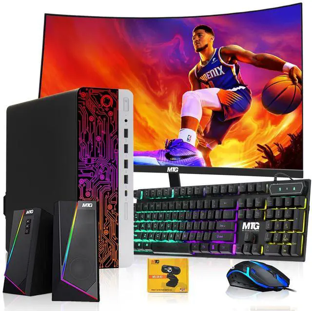 Main image of HP G3 Gaming Computer Desktop PC, i5, 16GB RAM, 240GB SSD, RX 550 Graphics, 24 Inch Curved Monitor, RGB KBM, Speaker, Webcam, USB WiFi BT, Win 11 Pro