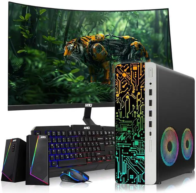 Main image of HP G3 Desktop Computer PC, i3, 8GB RAM, 256GB SSD, 27 Inch Curved Monitor, RGB KBM, Speaker, USB WiFi BT, Win 11