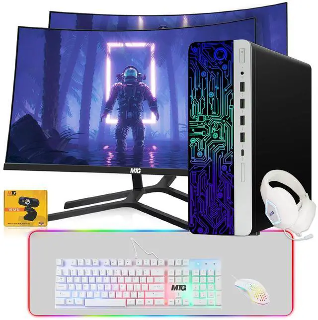 Main image of HP G3 Gaming Computer Desktop PC, i5, 32GB RAM, 240GB SSD, GT 1030 Graphics, Dual 24 Inch Curved Monitor, MTG 4 in 1 Kit, Webcam, USB WiFi BT, Win 11 Pro