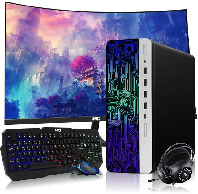 Main image of HP G3 Gaming Desktop Computer PC, i5, 32GB RAM, 240GB SSD, GT 1030 Graphics, 24 Inch Curved Monitor, RGB KBM, Headphone, Webcam, USB WiFi BT, Win 11 Pro
