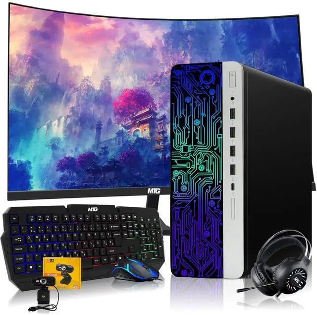 Main image of HP G3 Gaming Desktop Computer PC, i5, 32GB RAM, 240GB SSD + 3TB HDD, RX 550 Graphics, 24 Inch Curved Monitor, RGB KBM, Headphone, Webcam, USB WiFi BT, Win 11 Pro