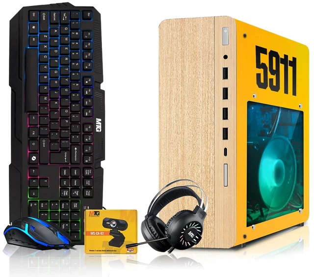 Main image of HP Full Light Desktop Computer Gaming PC 5911 AMD Ryzen 3 Pro, 16GB RAM, 512GB SSD, RX 550 Graphics, RGB KBM, Headphone, Webcam, USB WiFi BT, Win 11