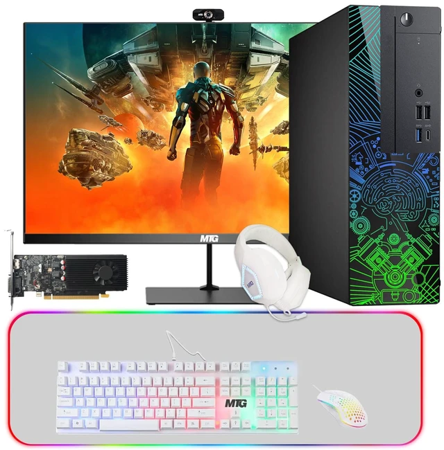 Main image of TechMagnet Lumos 8 Gaming Desktop Computer PC, i7, 16GB RAM, 512GB SSD, GTX 1650 Graphics, 22 Inch Monitor, RGB White KBM & RGB White Headphone, USB WiFi BT, Win 11